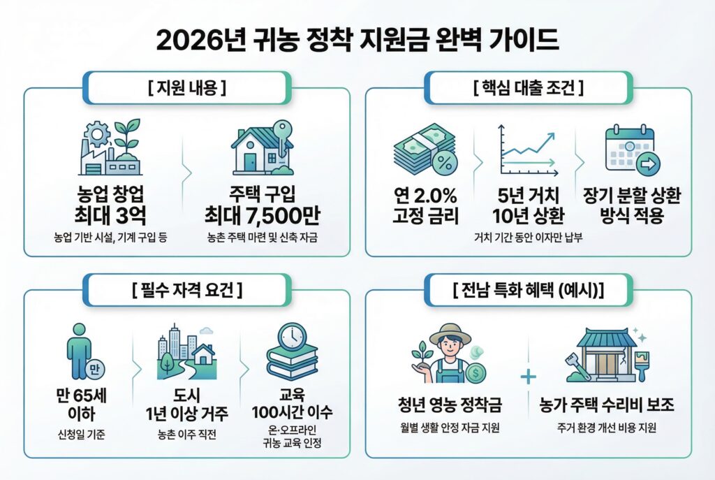 귀농 정착 지원금 내용 요약